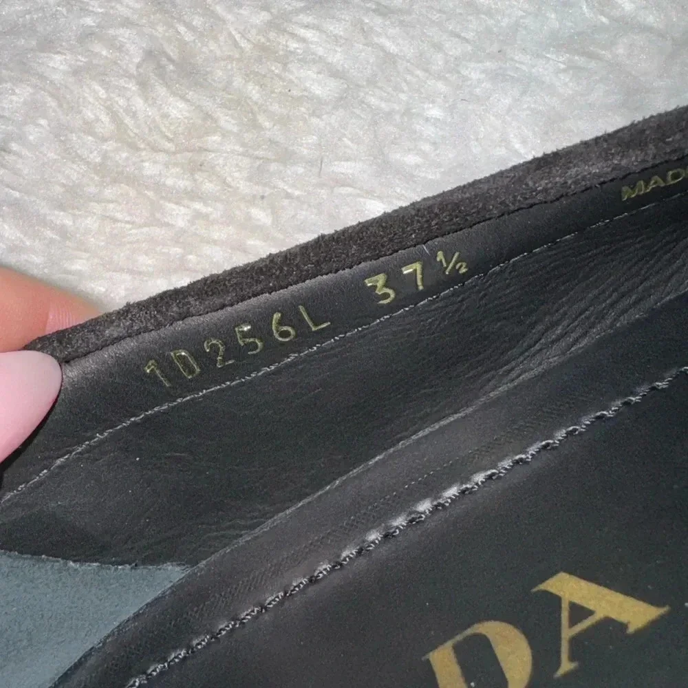 New Prada Black Suede Loafers Driving Leather Authentic Genuine Shoes Gold Logo - Picture 4 of 5